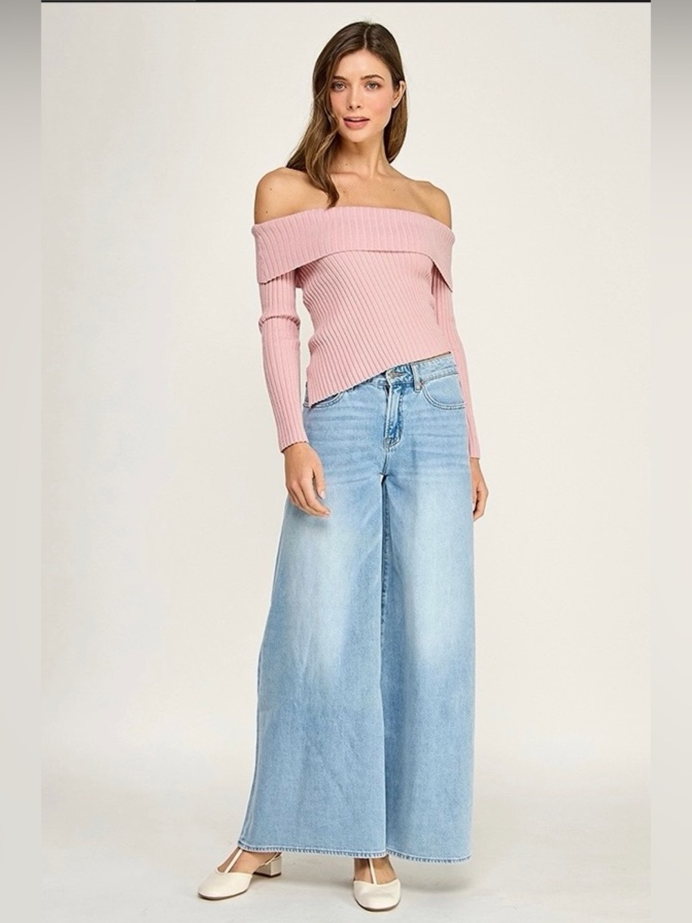 Miss Love stretch light wide leg denim pants size medium